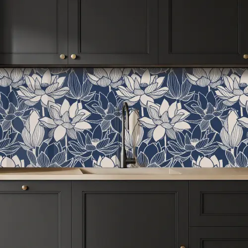 Lotus - Blauw - Patronen keuken achterwand 2 middel 871 -sfeer1