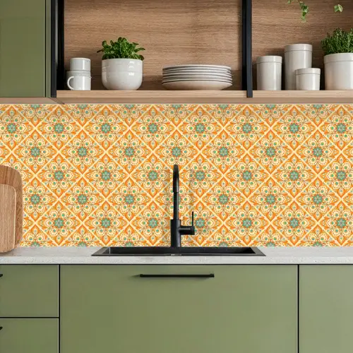 Mandala - Boho - Bloemen - Oranje - Patroon keuken achterwand 2 middel 871 -sfeer3