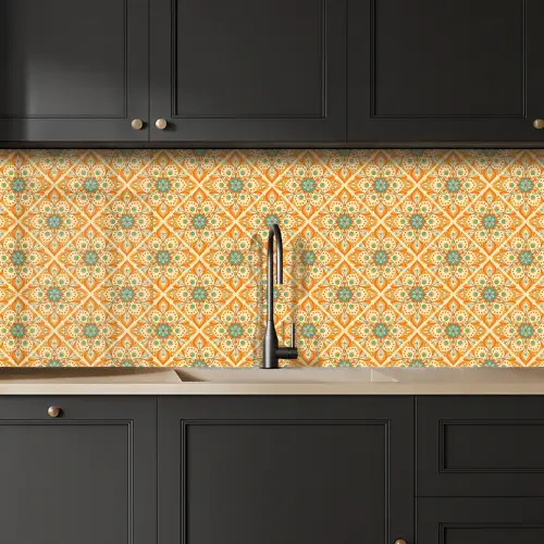 Mandala - Boho - Bloemen - Oranje - Patroon keuken achterwand 2 middel 871 -sfeer1