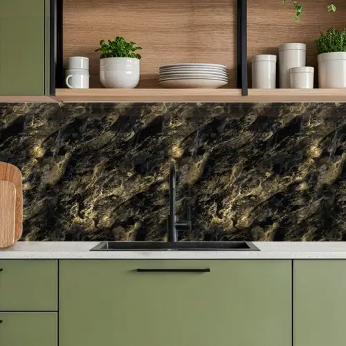 Marmer - Zwart - Goud keuken achterwand 2 middel 871 -sfeer3