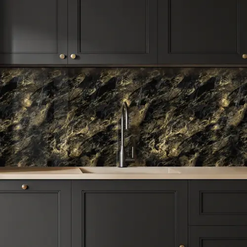 Marmer - Zwart - Goud keuken achterwand 2 middel 871 -sfeer1