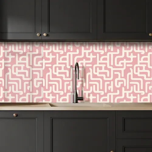 Doolhofpatroon - Roze - Wit - Abstract keuken achterwand 2 middel 871 -sfeer1