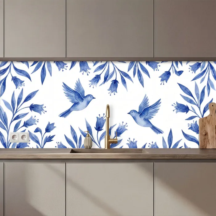 Modern - Vogels - Delfts - Blauw keuken achterwand 2 middel zz_3dshopping