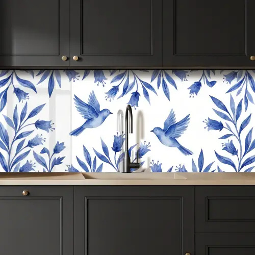 Modern - Vogels - Delfts - Blauw keuken achterwand 2 middel -sfeer1