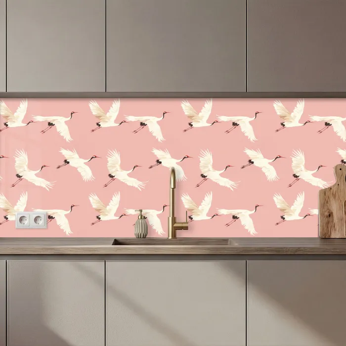 Modern - Kraanvogels - Roze keuken achterwand 2 middel 871 zz_3dshopping