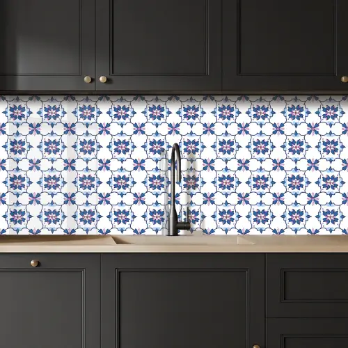 Modern - Patroon - Blauw - Roze keuken achterwand 2 middel 871 -sfeer1