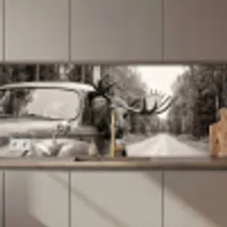 Eland - Auto - Gewei - Zwart - Wit keuken achterwand 2 middel zz_3dshopping