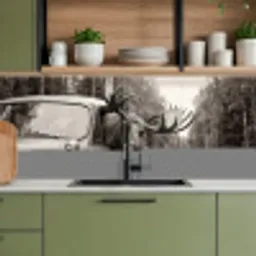 Eland - Auto - Gewei - Zwart - Wit keuken achterwand 2 middel -sfeer3