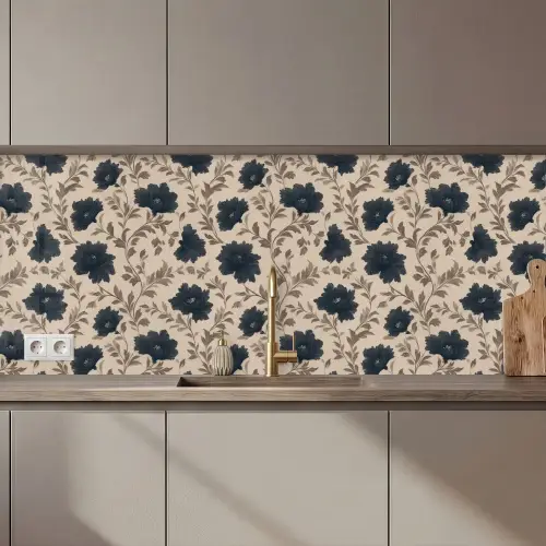 Motief - Bloemen - Zwart - Beige keuken achterwand 2 middel 871 zz_3dshopping