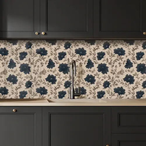 Motief - Bloemen - Zwart - Beige keuken achterwand 2 middel 871 -sfeer1