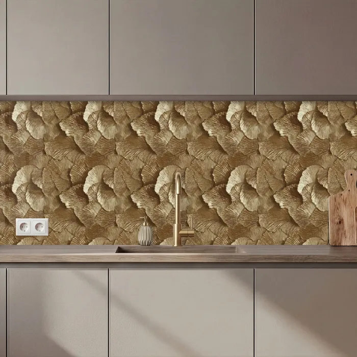 Organisch - Patroon - Bladeren - Goud keuken achterwand 2 middel 871 zz_3dshopping