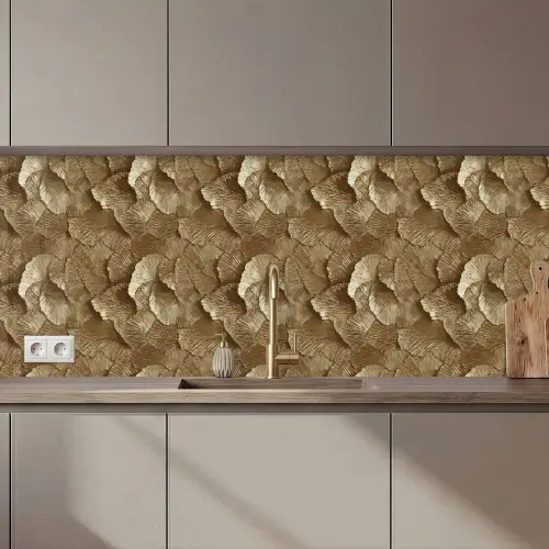 Organisch - Patroon - Bladeren - Goud keuken achterwand 2 middel 871 zz_3dshopping