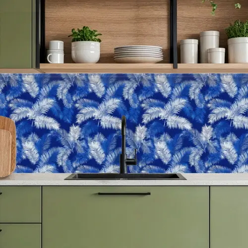 Palmblad - Patroon - Blauw keuken achterwand 2 middel 871 -sfeer3