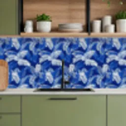 Palmblad - Patroon - Blauw keuken achterwand 2 middel 871 -sfeer3