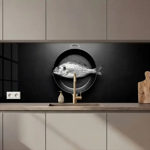 Pan - Vis - Zwart - Wit keuken achterwand 2 middel zz_3dshopping