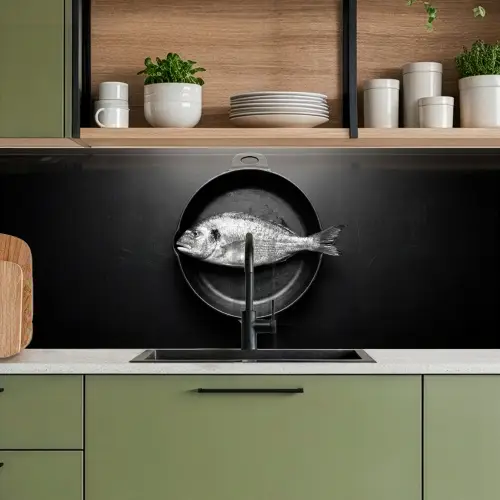 Pan - Vis - Zwart - Wit keuken achterwand 2 middel -sfeer3