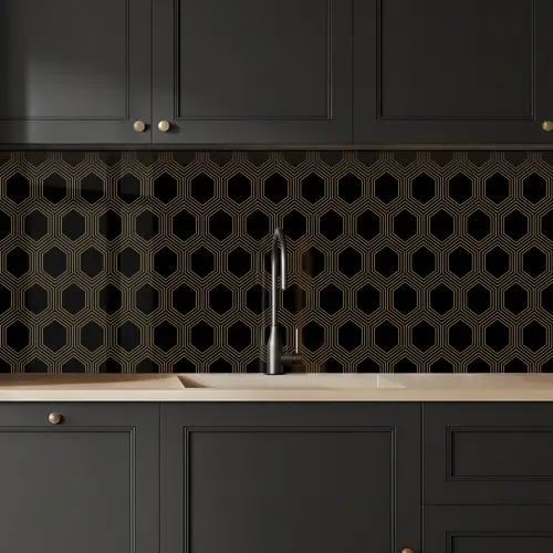 Parallel - Goud - Zwart - Bijenraatmotief keuken achterwand 2 middel 871 -sfeer1