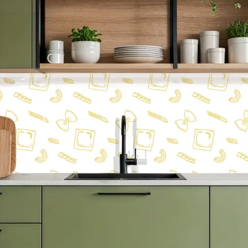 Pasta - Geel - Wit - Patroon keuken achterwand 2 middel -sfeer3