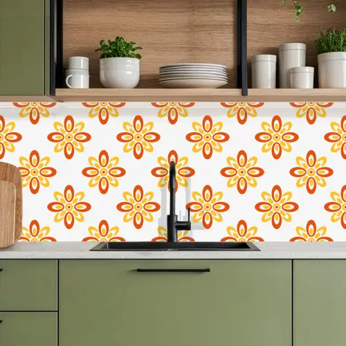 Patroon - Jaren 70 - Bloemen - Oranje keuken achterwand 2 middel 871 -sfeer3