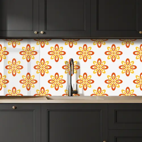 Patroon - Jaren 70 - Bloemen - Oranje keuken achterwand 2 middel 871 -sfeer1