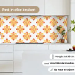 Patroon - Jaren 70 - Bloemen - Oranje keuken achterwand 2 middel 871 -sfeer4_NL