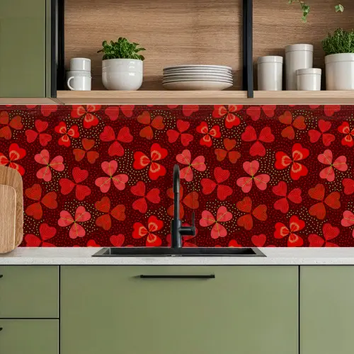 Patroon - Klaver - Rood keuken achterwand 2 middel 871 -sfeer3