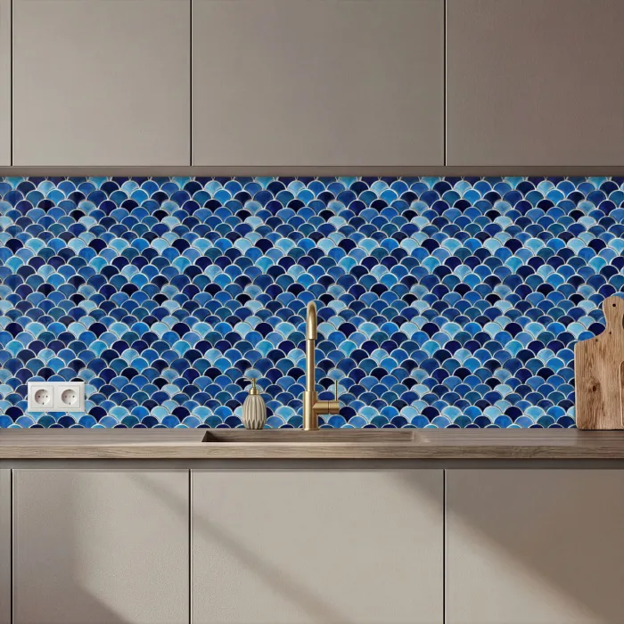 Patroon - Vissenschubben - Blauw keuken achterwand 2 middel 871 zz_3dshopping