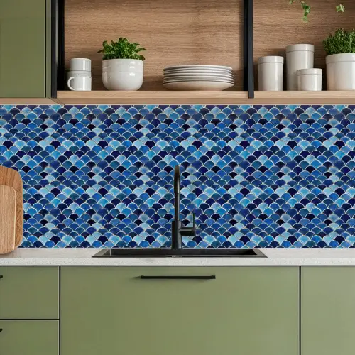 Patroon - Vissenschubben - Blauw keuken achterwand 2 middel 871 -sfeer3