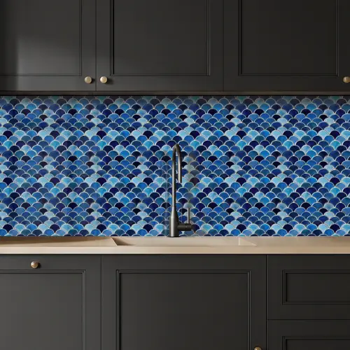 Patroon - Vissenschubben - Blauw keuken achterwand 2 middel 871 -sfeer1