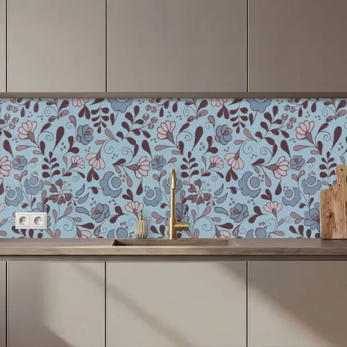 Patroon - Bloem - Grijs - Blauw keuken achterwand 2 middel 871 zz_3dshopping
