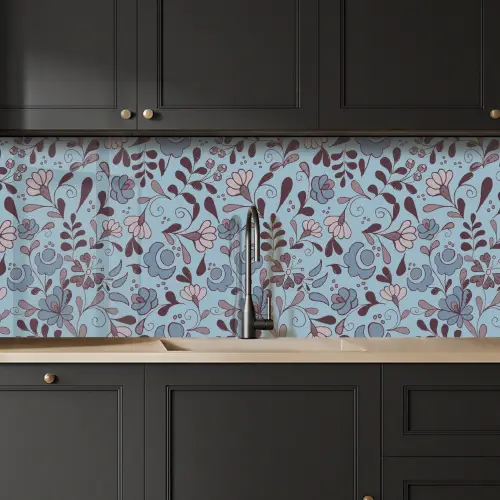 Patroon - Bloem - Grijs - Blauw keuken achterwand 2 middel 871 -sfeer1