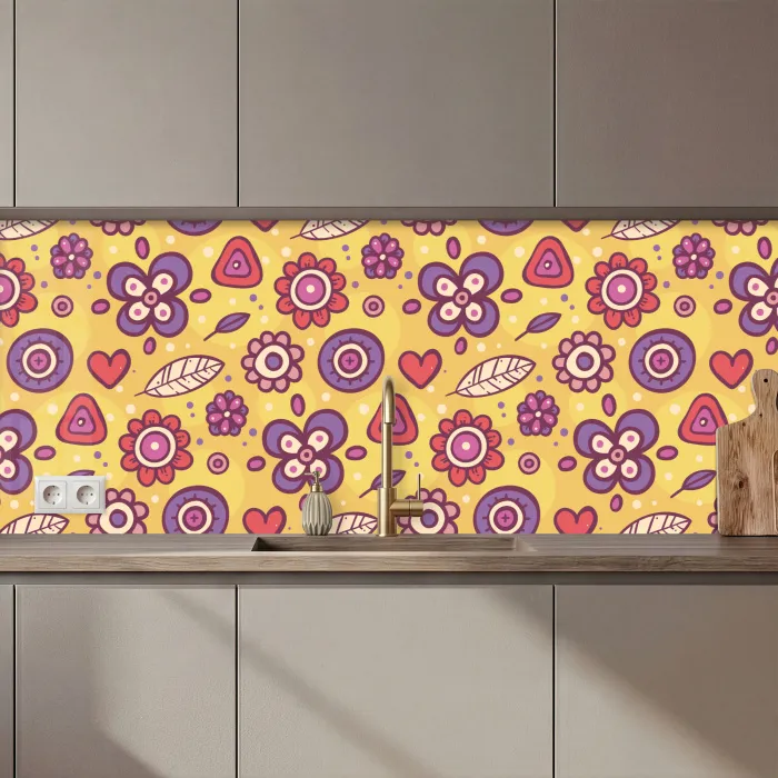 Patroon - Bloemen - Paars - Oranje keuken achterwand 2 middel 871 zz_3dshopping