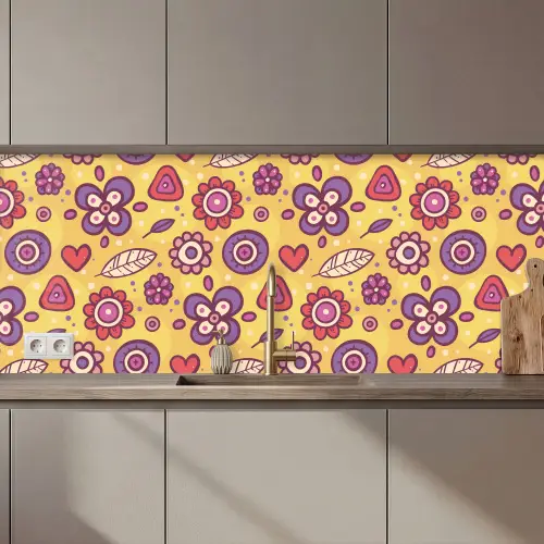Patroon - Bloemen - Paars - Oranje keuken achterwand 2 middel 871 zz_3dshopping