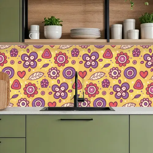 Patroon - Bloemen - Paars - Oranje keuken achterwand 2 middel 871 -sfeer3