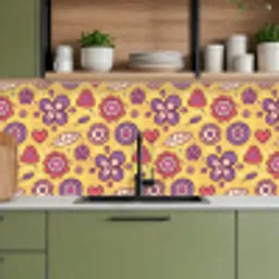 Patroon - Bloemen - Paars - Oranje keuken achterwand 2 middel 871 -sfeer3