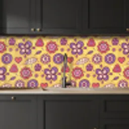 Patroon - Bloemen - Paars - Oranje keuken achterwand 2 middel 871 -sfeer1