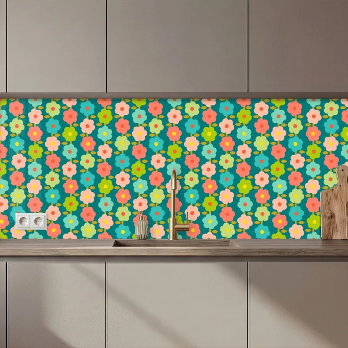 Patroon - Bloemen - Retro - Jaren 70 keuken achterwand 2 middel 871 zz_3dshopping