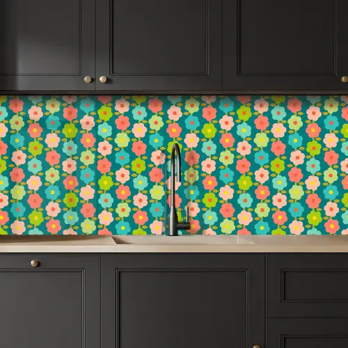 Patroon - Bloemen - Retro - Jaren 70 keuken achterwand 2 middel 871 -sfeer1