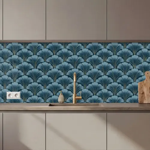Patroon - Ginkgoblad - Blauw keuken achterwand 2 middel 871 zz_3dshopping