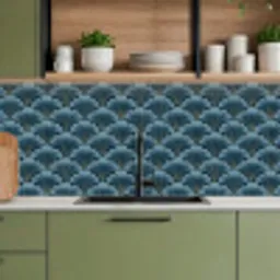 Patroon - Ginkgoblad - Blauw keuken achterwand 2 middel 871 -sfeer3