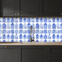 Patroon - Huizen - Blauw keuken achterwand 2 middel 871 -sfeer1