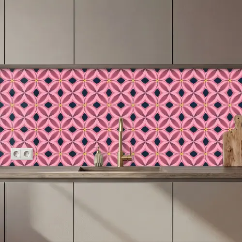 Patroon - Bloemblaadjes - Roze - Blauw keuken achterwand 2 middel 871 zz_3dshopping