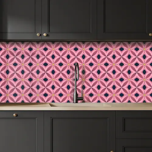 Patroon - Bloemblaadjes - Roze - Blauw keuken achterwand 2 middel 871 -sfeer1