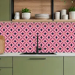 Patroon - Bloemblaadjes - Roze - Blauw keuken achterwand 2 middel 871 -sfeer3