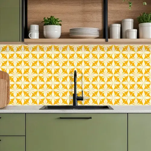 Patroon - Retro - Geel keuken achterwand 2 middel 871 -sfeer3