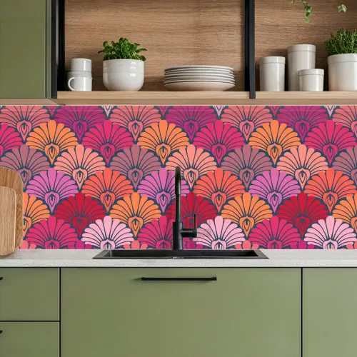 Patronen - Art Deco - Roze - Bloemen keuken achterwand 2 middel 871 -sfeer3