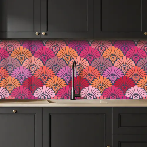 Patronen - Art Deco - Roze - Bloemen keuken achterwand 2 middel 871 -sfeer1