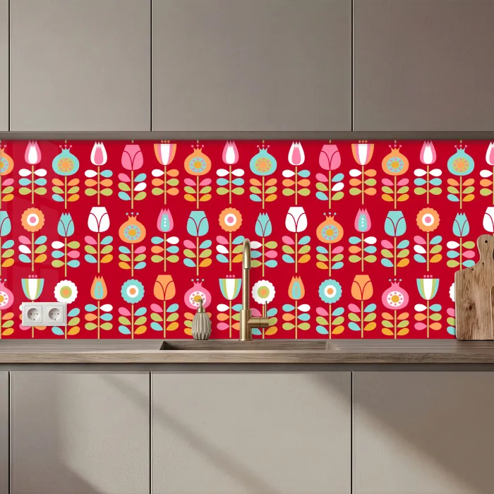 Patronen - Bloemen - Retro - Rood keuken achterwand 2 middel 871 zz_3dshopping