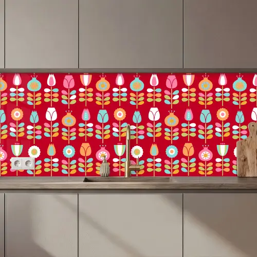 Patronen - Bloemen - Retro - Rood keuken achterwand 2 middel 871 zz_3dshopping