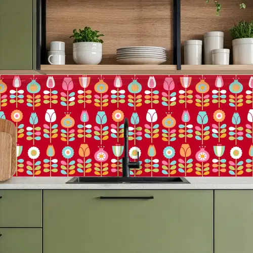 Patronen - Bloemen - Retro - Rood keuken achterwand 2 middel 871 -sfeer3